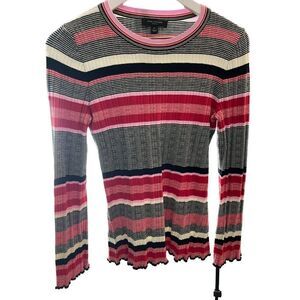 Ann Taylor Petite Striped Ruffle Cuff Sweater, size medium petite